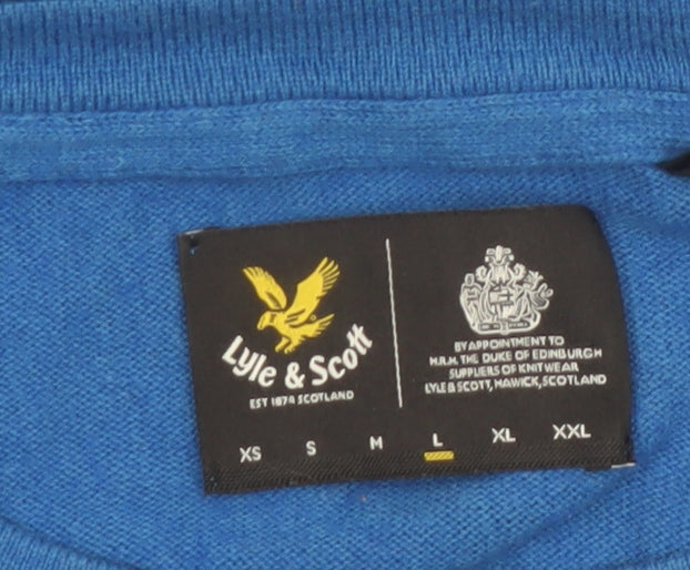Lyle & Scott Men's Blue Merino Wool Cotton Crew Neck Pullover L Jumper