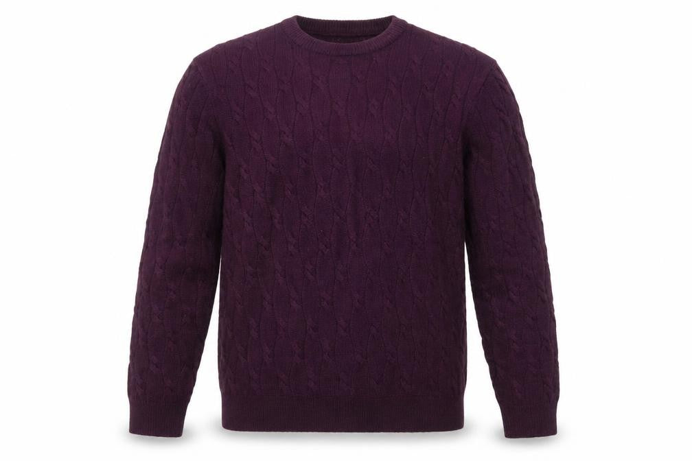 Marks and Spencer Men Purple Cable-Knit Crew Neck Jumper L