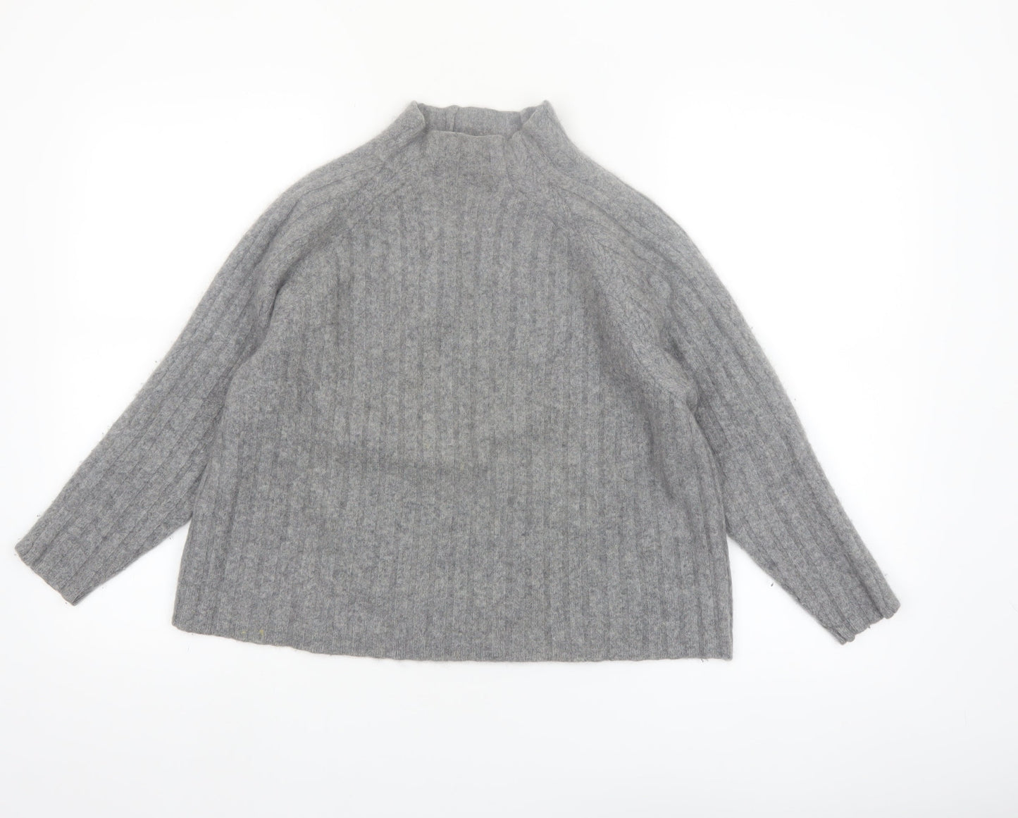 Mango Women Grey Cashmere Mock Neck Ribbed Jumper XS