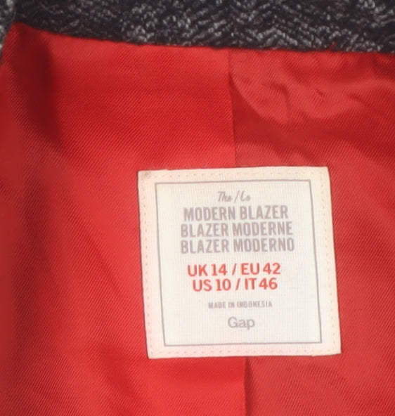 Gap Women's Grey Herringbone Wool Blend Modern Blazer UK 14