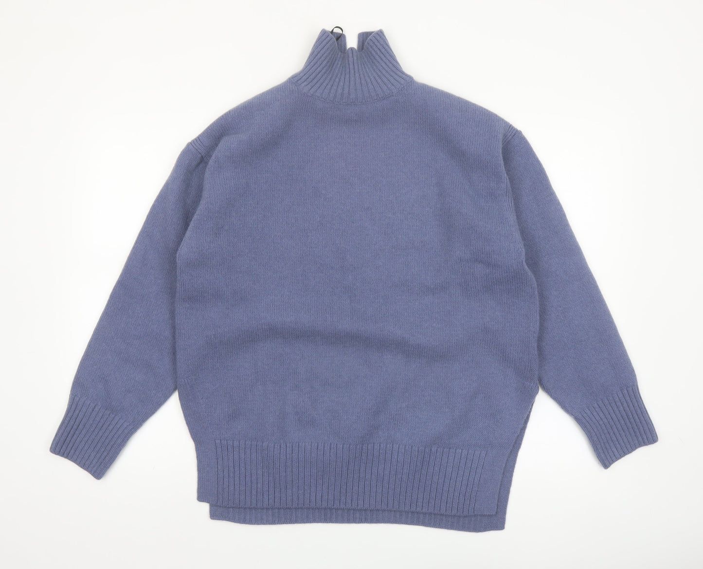 H&M Women Blue High Neck Wool Blend Jumper Size 8