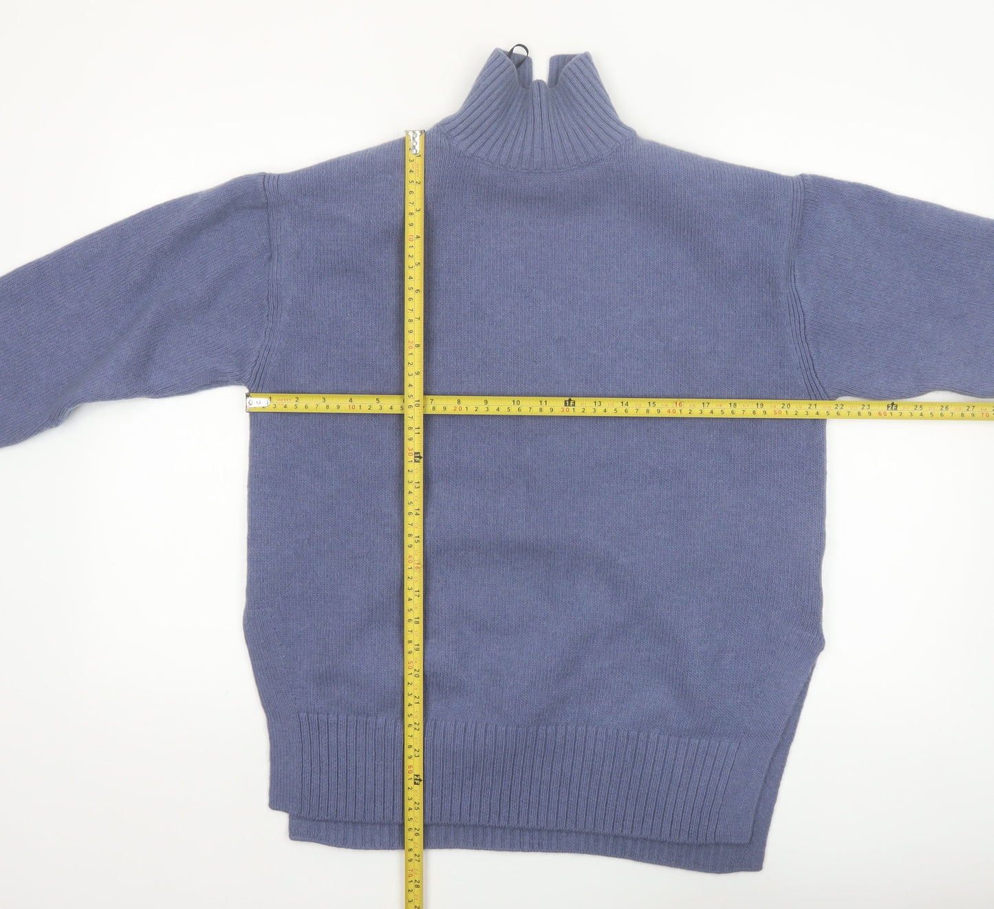 H&M Women Blue High Neck Wool Blend Jumper Size 8