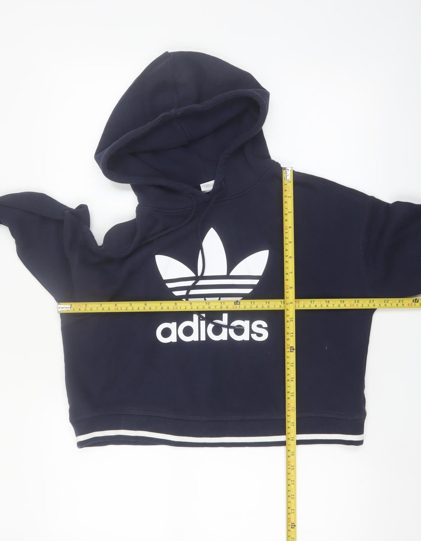 Adidas Women Navy Blue Cropped Pullover Hoodie UK 8 Logo Sportswear