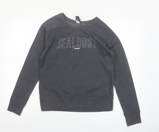 Reebok Women Grey Pullover Sweatshirt Small Graphic Print