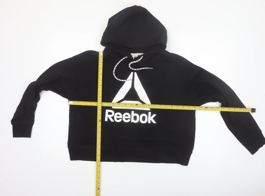Reebok Womens Black Pullover Hoodie L Cotton Blend Logo Hooded Sweatshirt