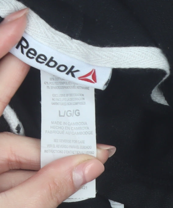 Reebok Womens Black Pullover Hoodie L Cotton Blend Logo Hooded Sweatshirt