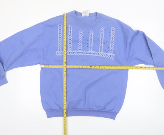Jerzees Women Blue Embroidered Pullover Sweatshirt Size M