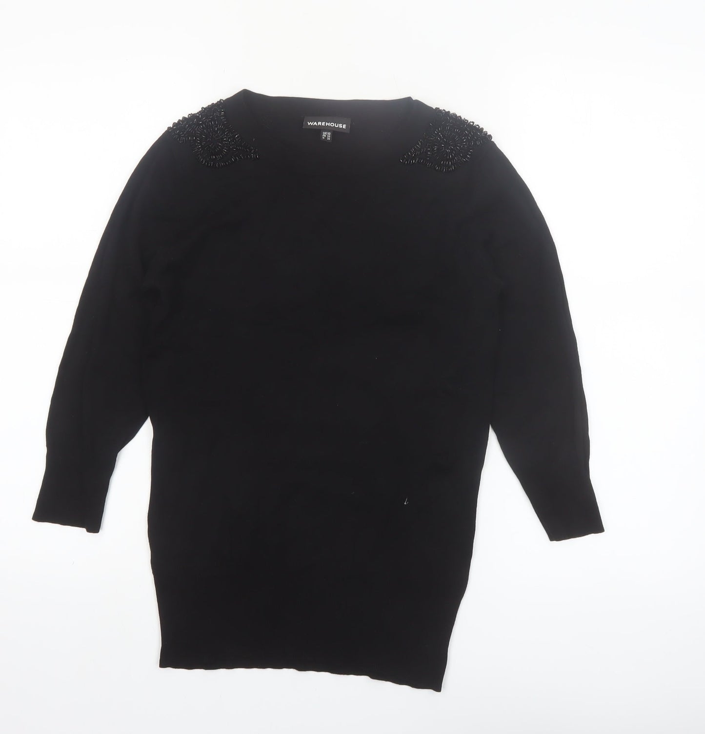 Warehouse Womens Black Beaded Shoulder Pullover Jumper UK 10