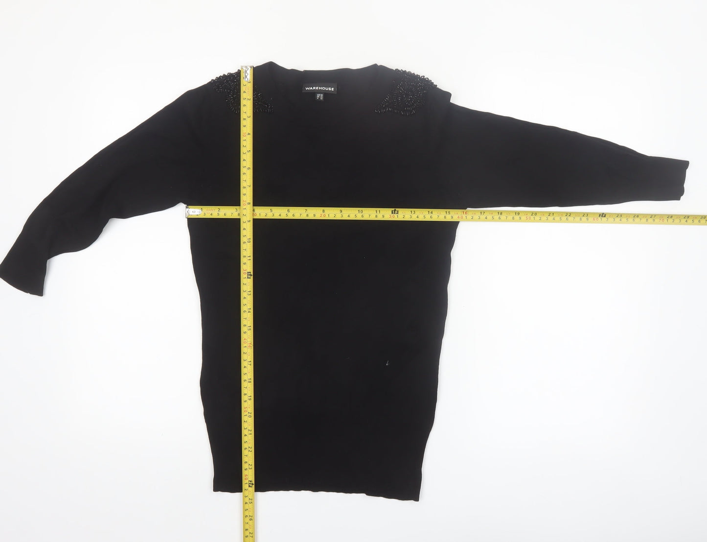 Warehouse Womens Black Beaded Shoulder Pullover Jumper UK 10