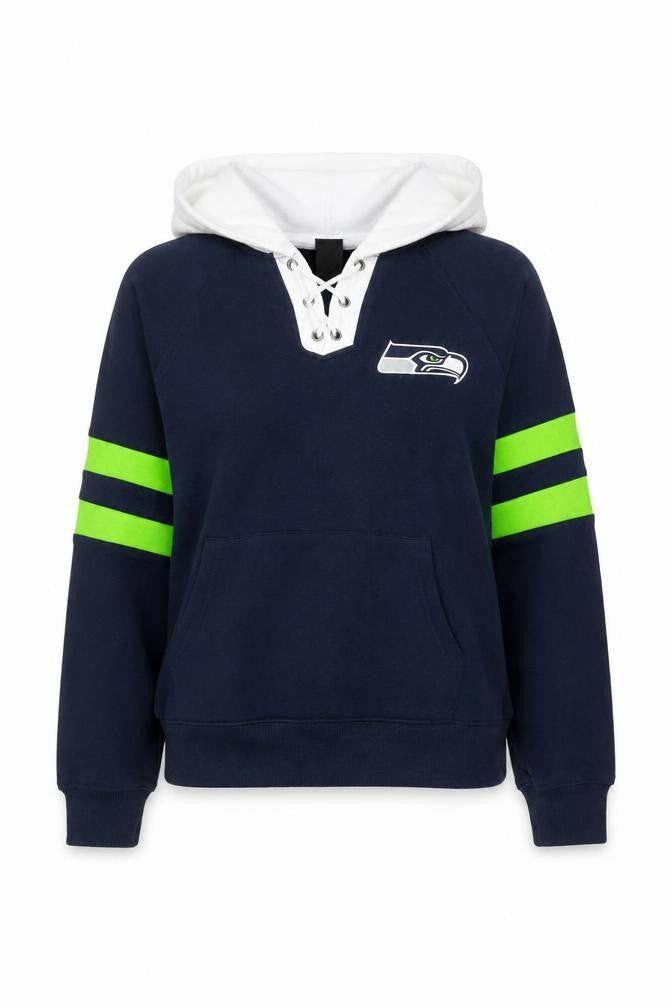 NFL Team Apparel Women's Navy Seahawks Lace-Up Hoodie Size S