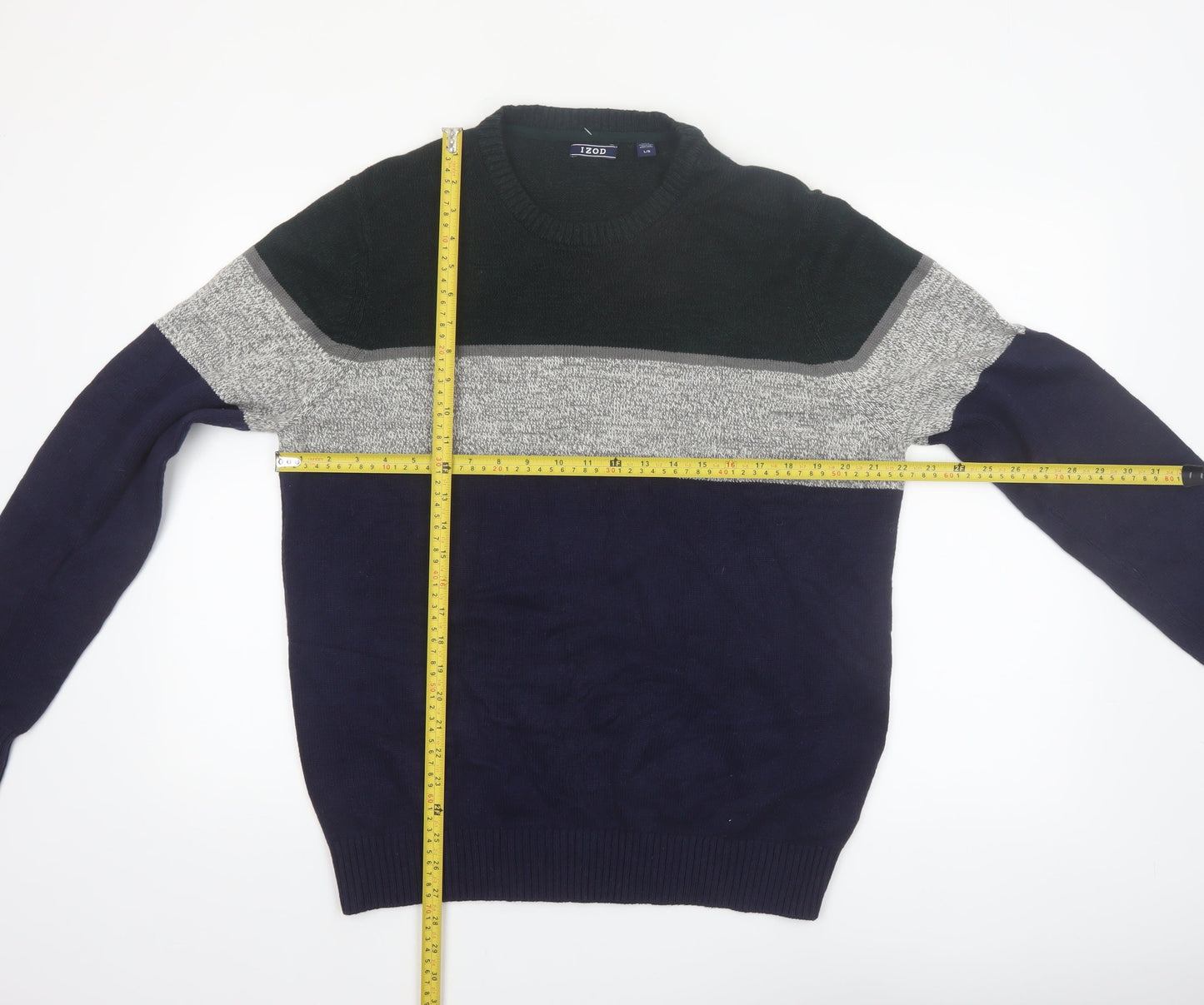 IZOD Men's Multicoloured Cotton Crew Neck Pullover Jumper L