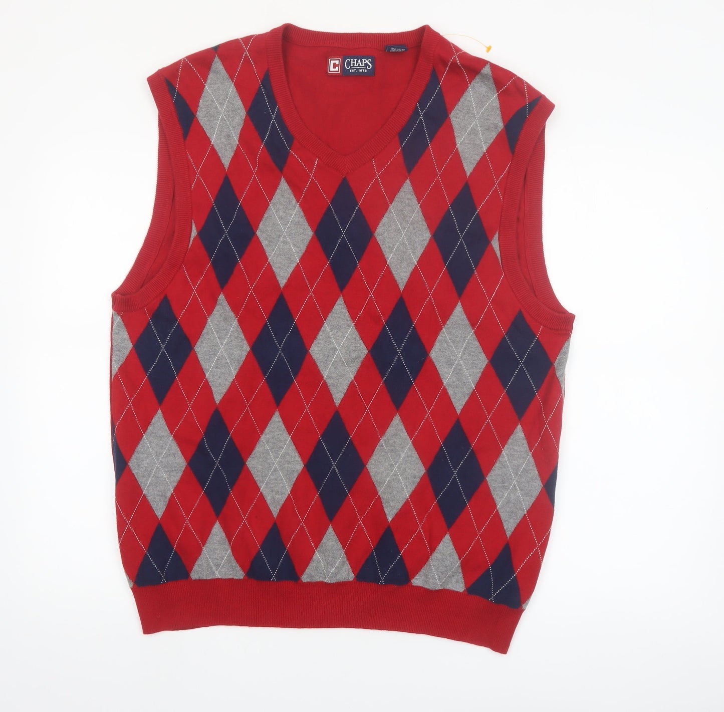 Chaps Men's Red Argyle Cotton Knit V-Neck Vest XL