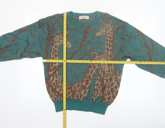 Gran Signore Women's Green Animal Print Cotton Blend Jumper M