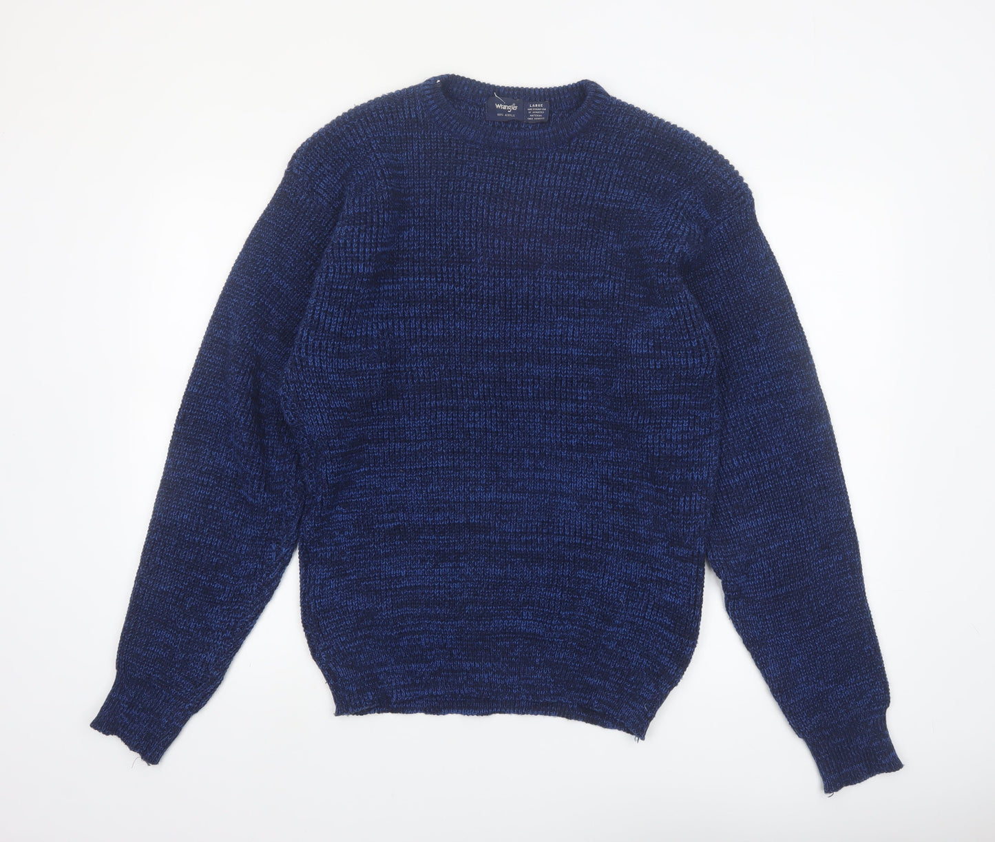 Wrangler Men Blue Chunky Knit Acrylic Crew Neck Jumper Large