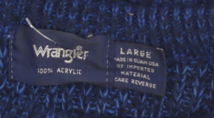 Wrangler Men Blue Chunky Knit Acrylic Crew Neck Jumper Large