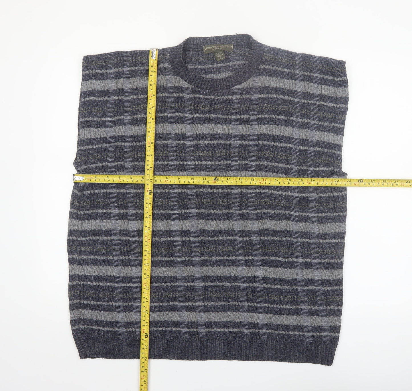 Liberty Sweaters Men's Grey Check Sleeveless Knit Vest M