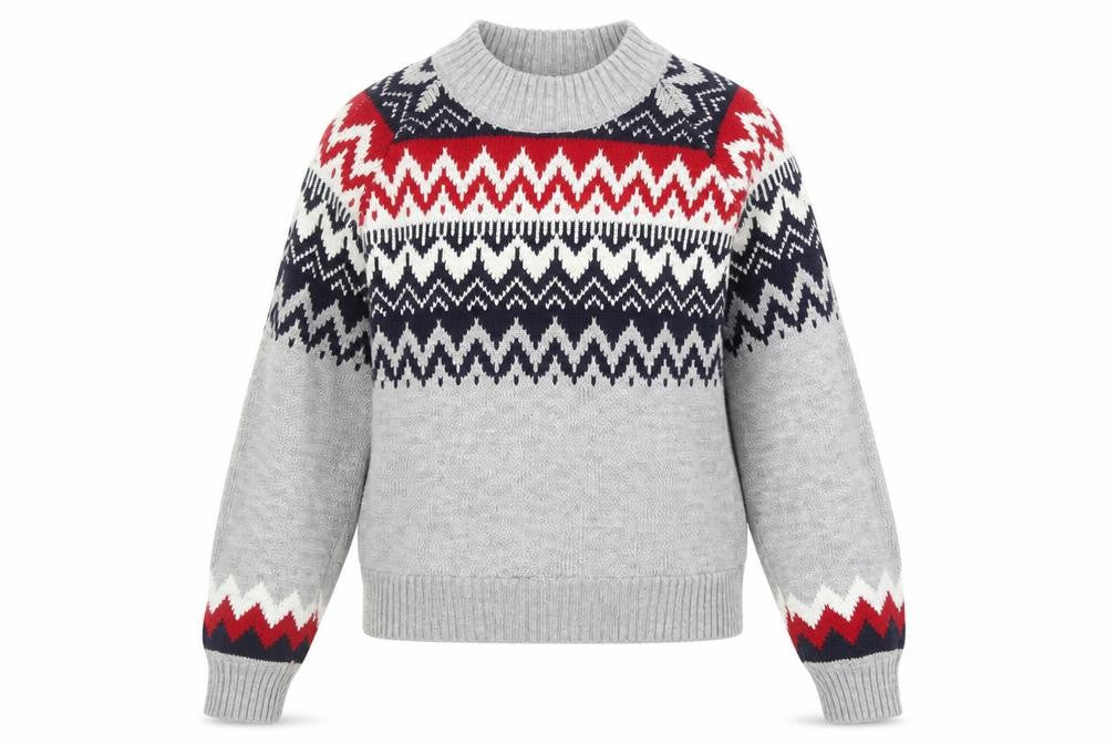 Vintage Womens Grey Fair Isle Wool Knit Jumper XS