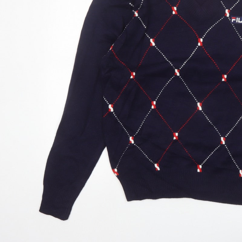 Additional view of FILA Men's Blue Argyle V-Neck Jumper XL Knit Pullover Sweater