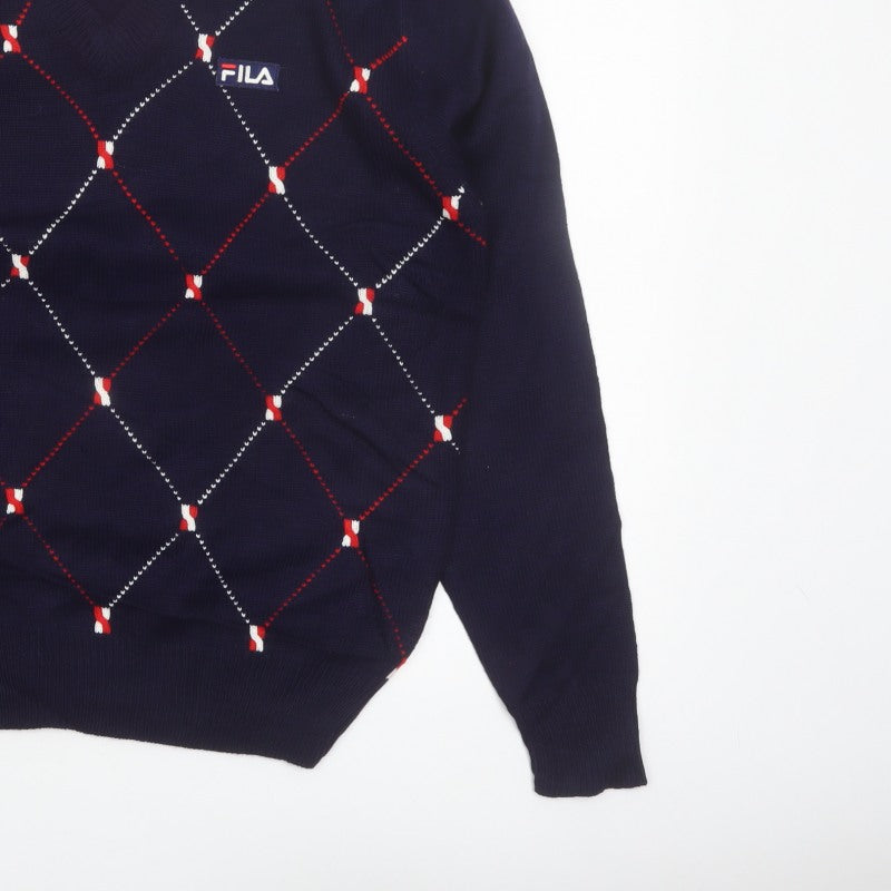 Additional view of FILA Men's Blue Argyle V-Neck Jumper XL Knit Pullover Sweater
