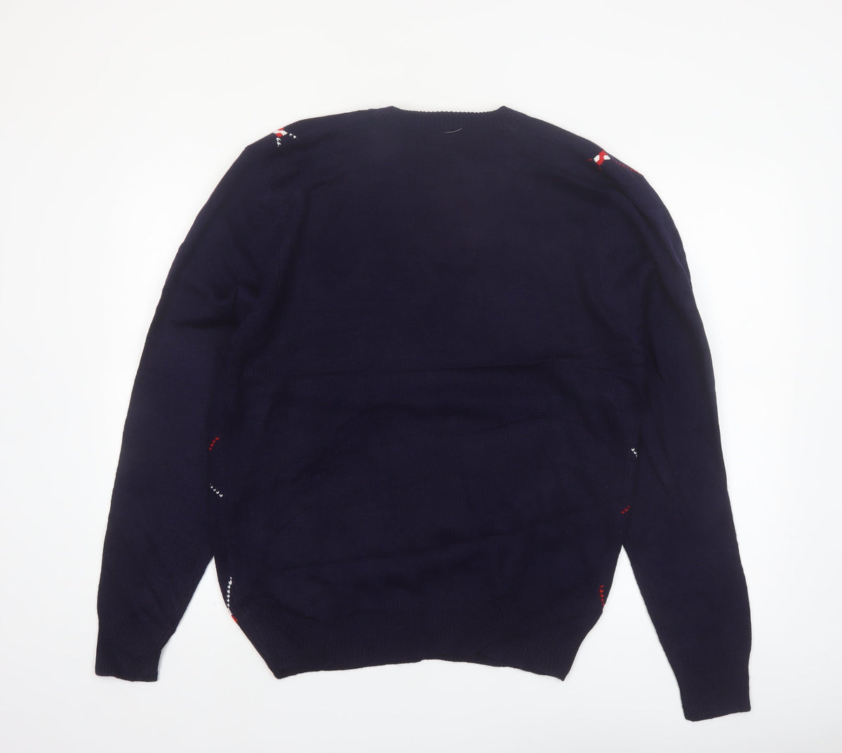 Brand and care label for FILA Men's Blue Argyle V-Neck Jumper XL Knit Pullover Sweater