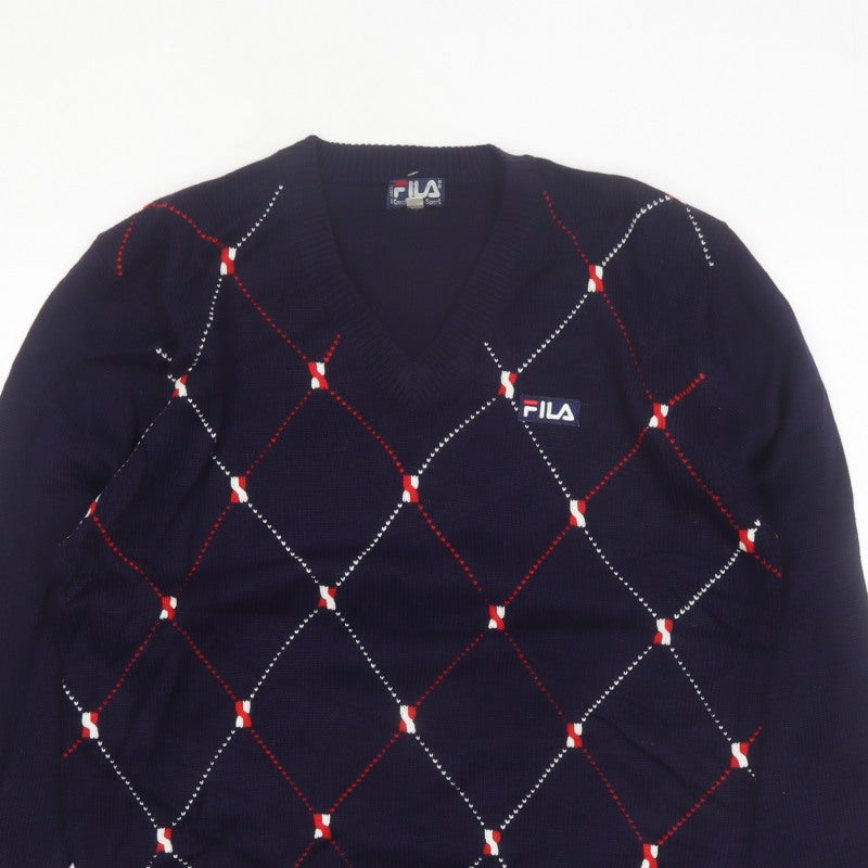 Additional view of FILA Men's Blue Argyle V-Neck Jumper XL Knit Pullover Sweater