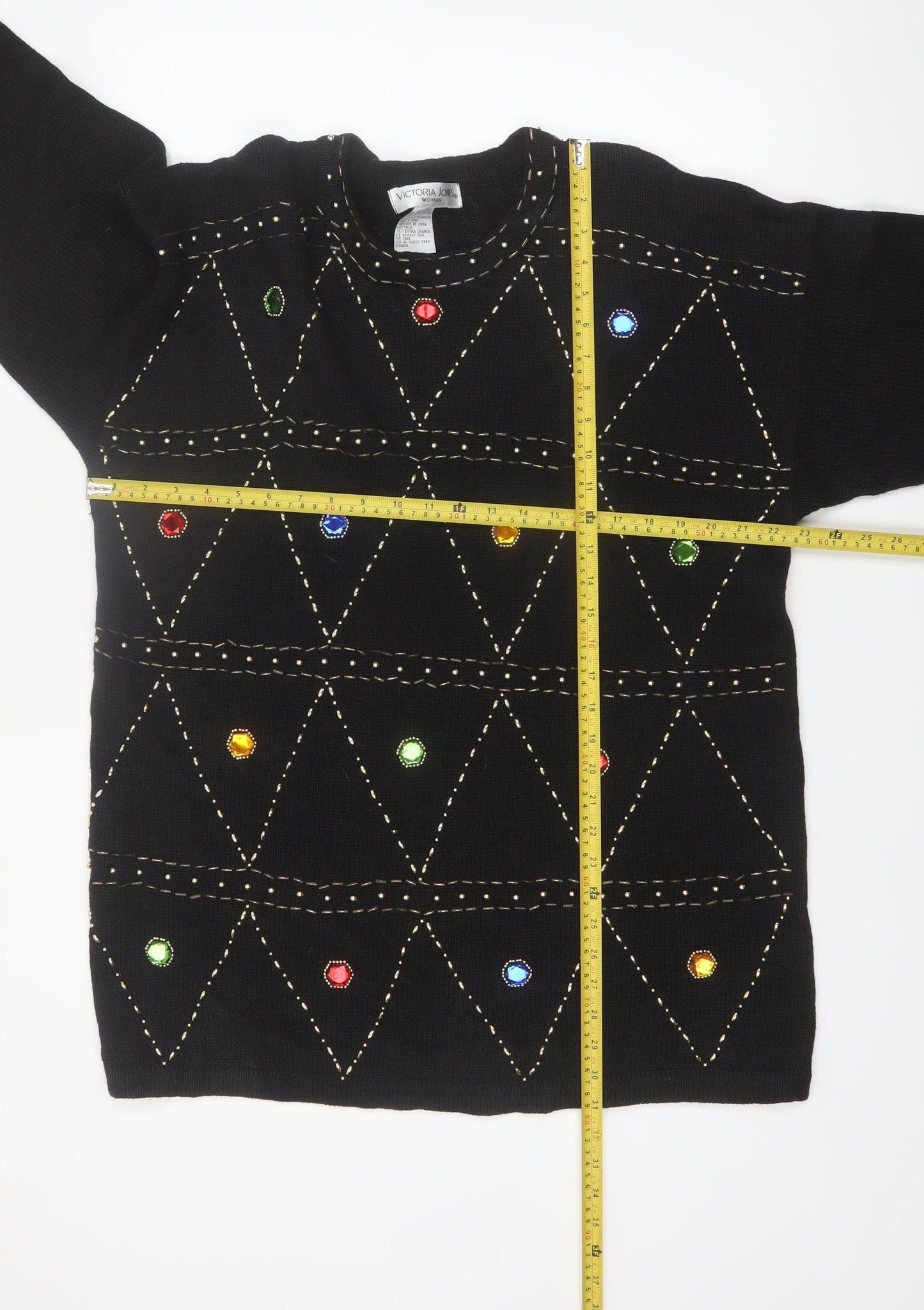 Victoria Jones Woman Black Jewel Embellished Knit Jumper XL