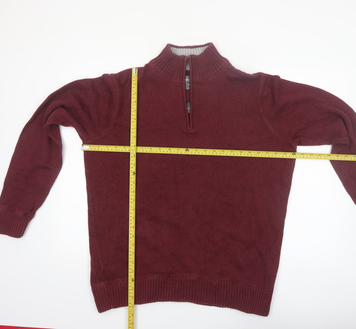 Eddie Bauer Men's Red Cotton 1/2 Zip High Neck Jumper Size 2XL