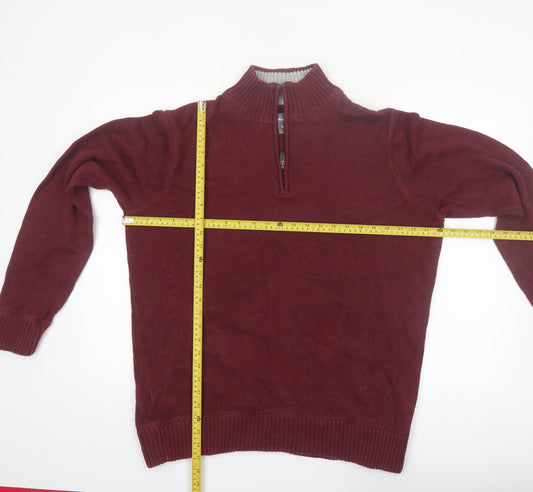 Eddie Bauer Men's Red Cotton 1/2 Zip High Neck Jumper Size 2XL