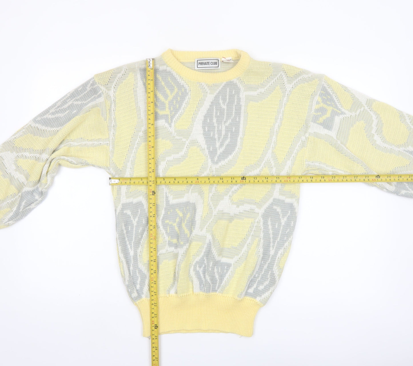 Private Club Womens Yellow Geometric Acrylic Pullover Jumper M