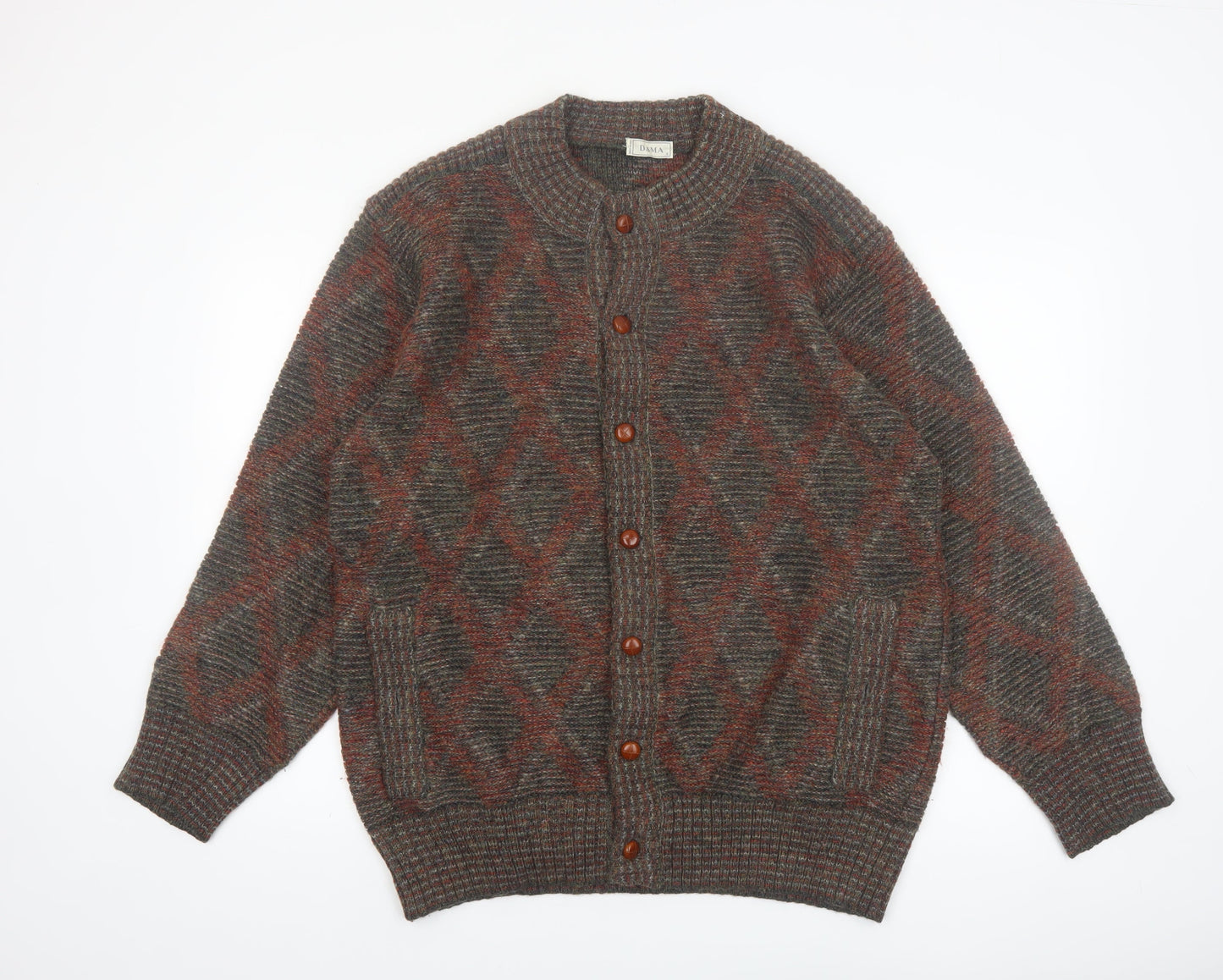 Dama Men's Brown Wool Argyle Knit Cardigan Size L
