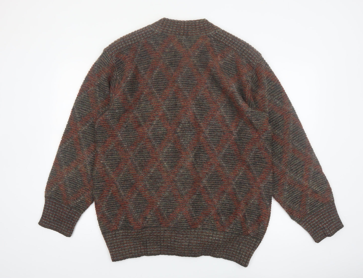 Dama Men's Brown Wool Argyle Knit Cardigan Size L
