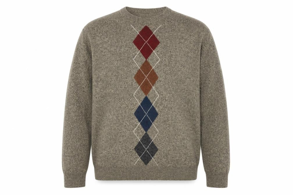 Dockers Men's Beige Argyle Knit Crew Neck Pullover Jumper Size L