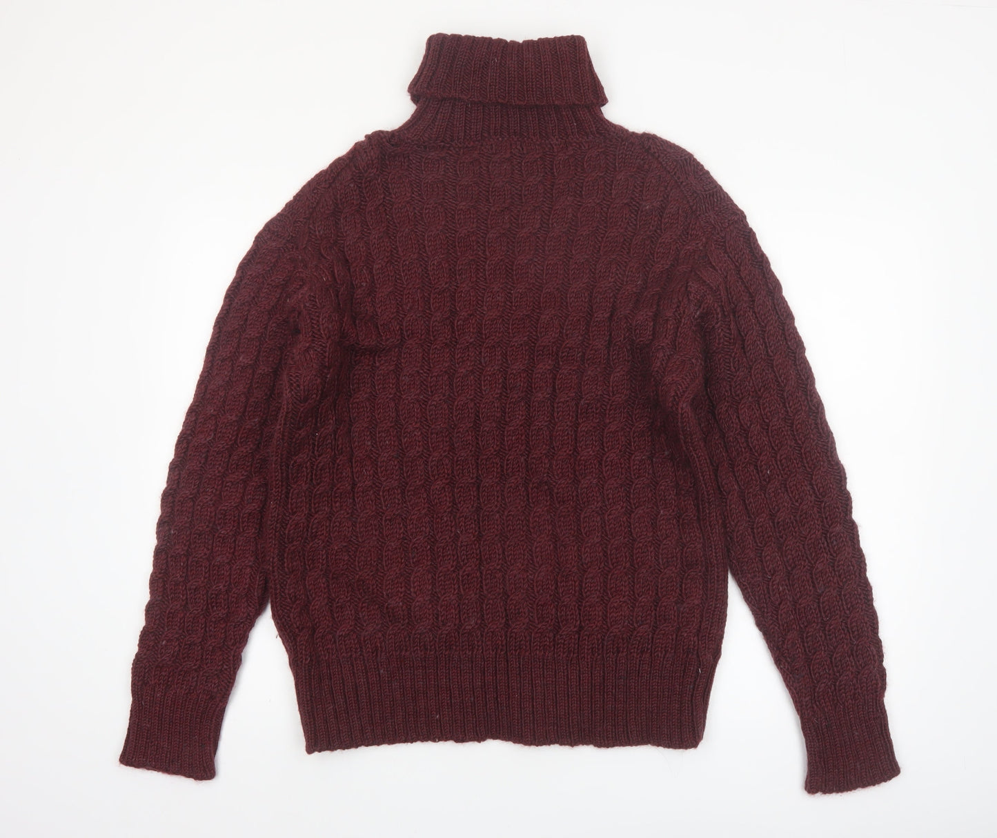 Gandys Men's Red Wool Blend Cable Knit Roll Neck Jumper L