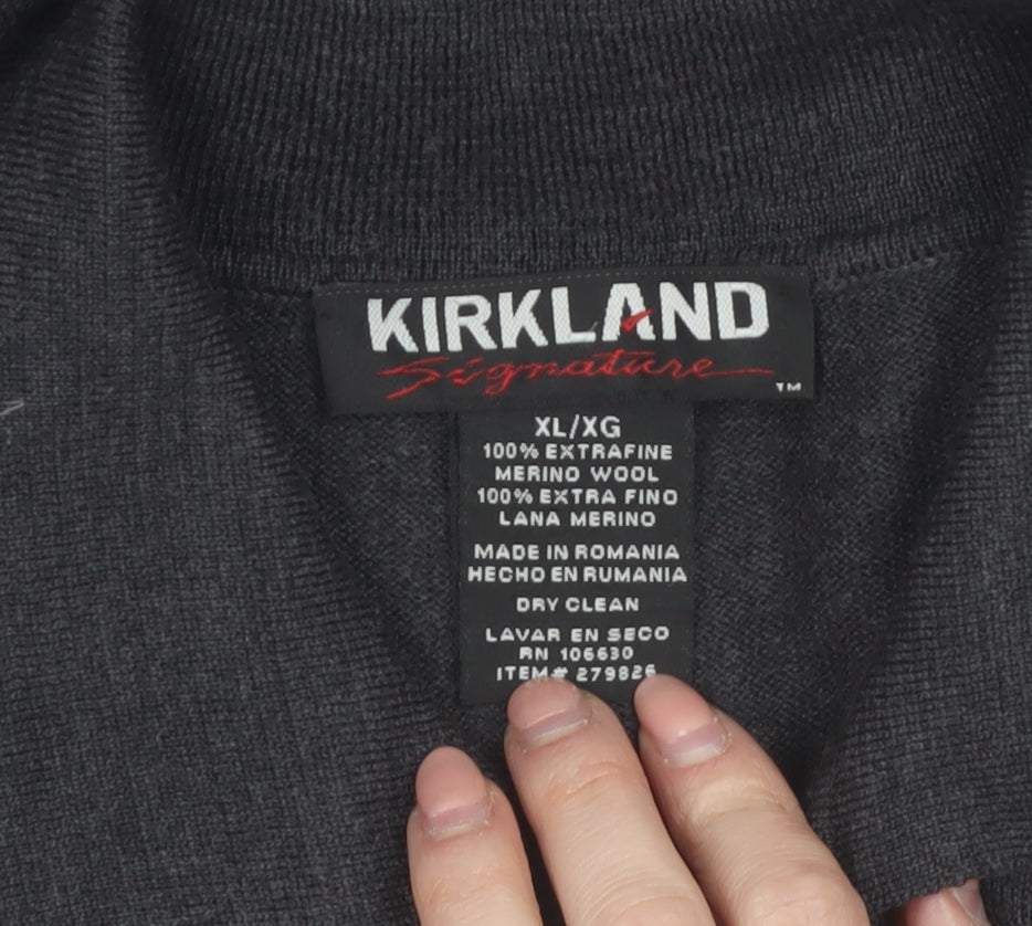 Kirkland Signature Men's Black Merino Wool Collared Henley Jumper XL