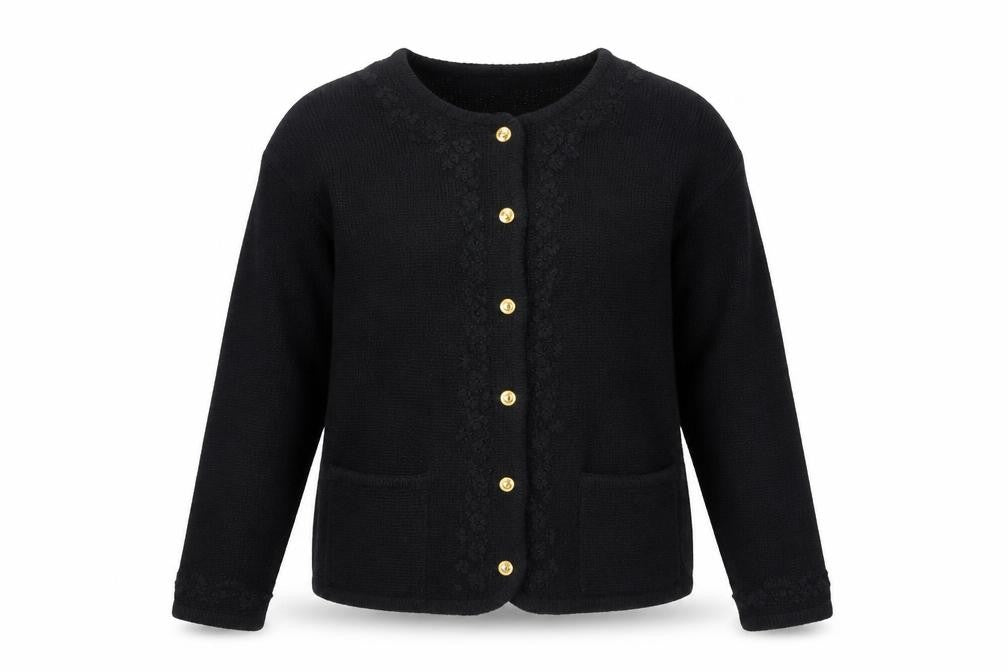 Crystal-Kobe Women's Black Knit Cardigan Small Crew Neck Vintage Style