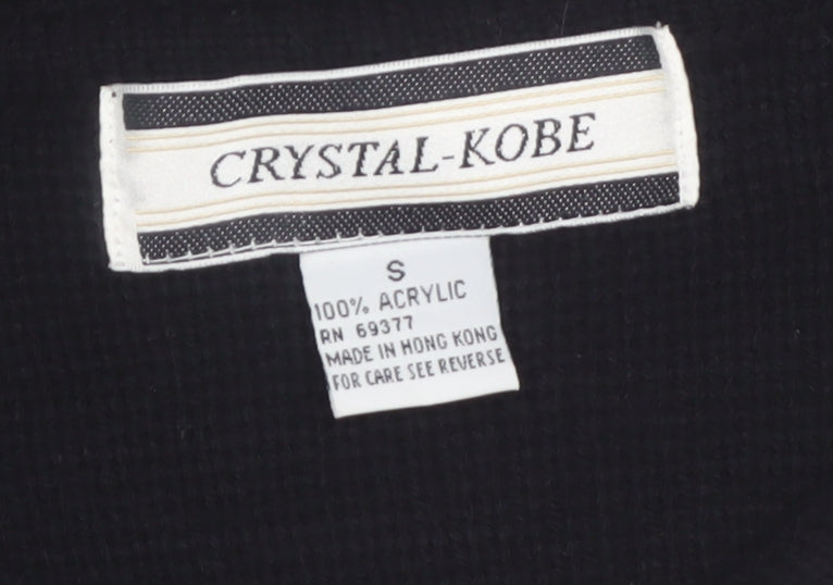 Crystal-Kobe Women's Black Knit Cardigan Small Crew Neck Vintage Style