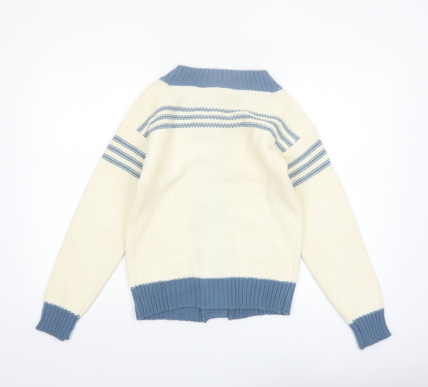 The Final Touch Women's Ivory Blue Cardigan M Acrylic Vintage Knit