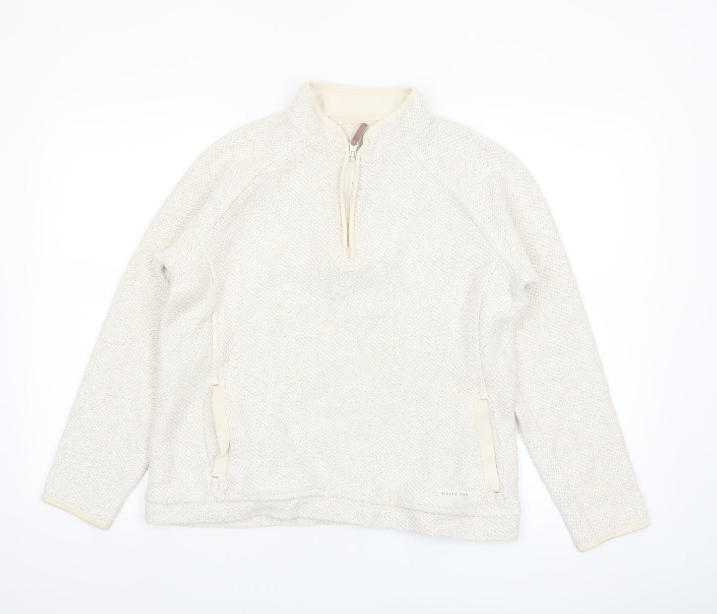 Weird Fish Women Beige 1/4 Zip Pullover Sweatshirt Size 12 Cotton Blend