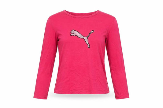 Puma Women's Pink Long Sleeve Slim Fit Cotton Blend T-Shirt - Size S