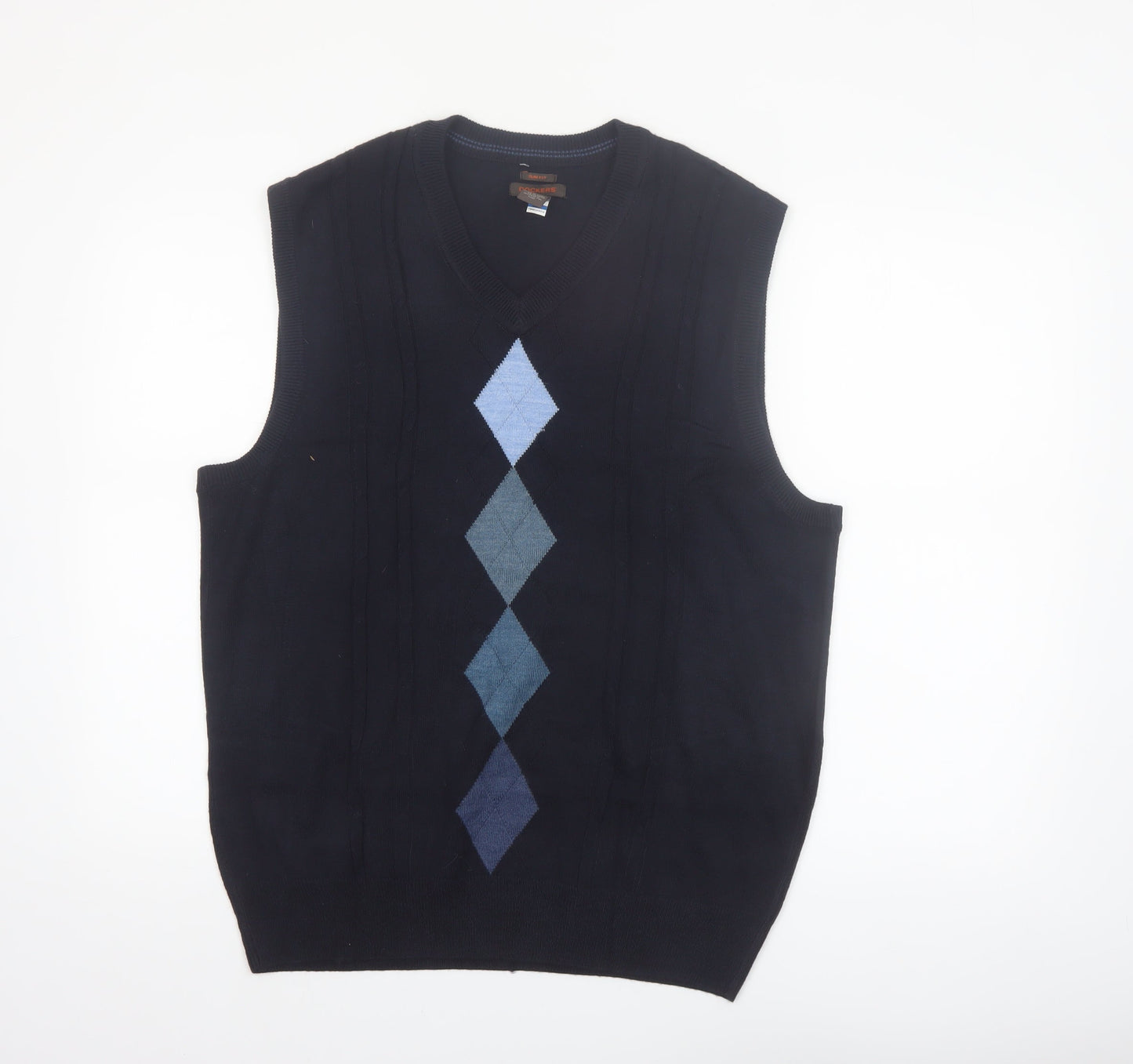 Dockers Men's Blue Argyle Slim Fit V-Neck Sleeveless Vest XL