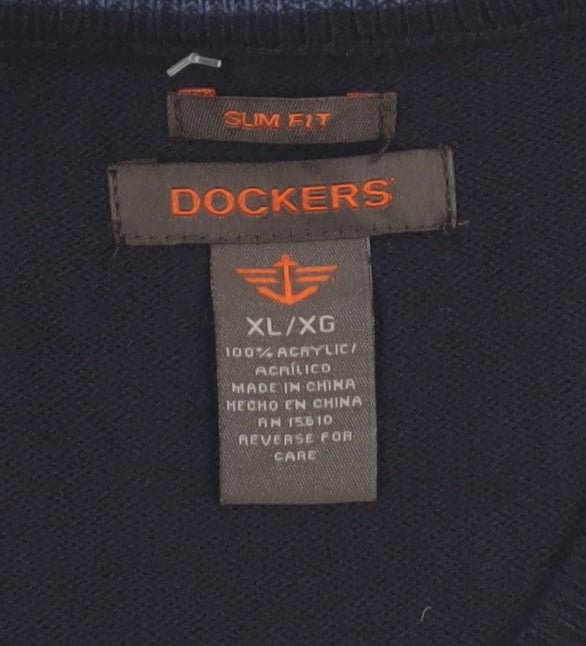 Dockers Men's Blue Argyle Slim Fit V-Neck Sleeveless Vest XL