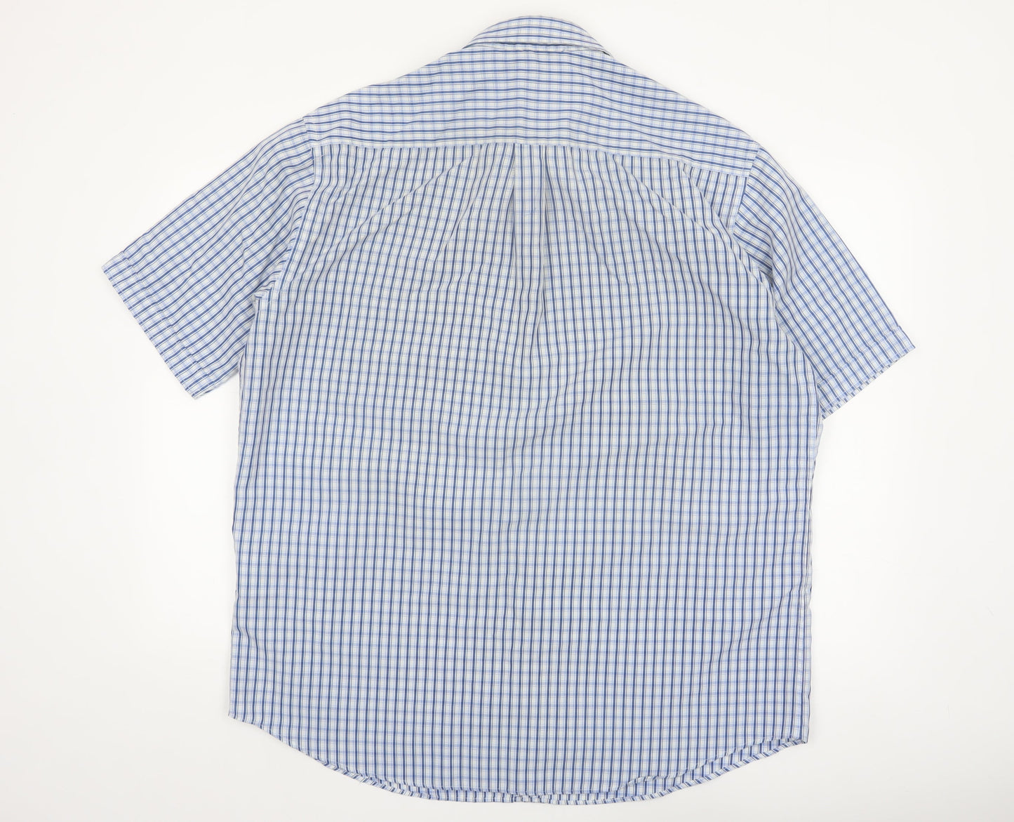 James Pringle Men's Blue Check Short Sleeve Button-Up Shirt XL