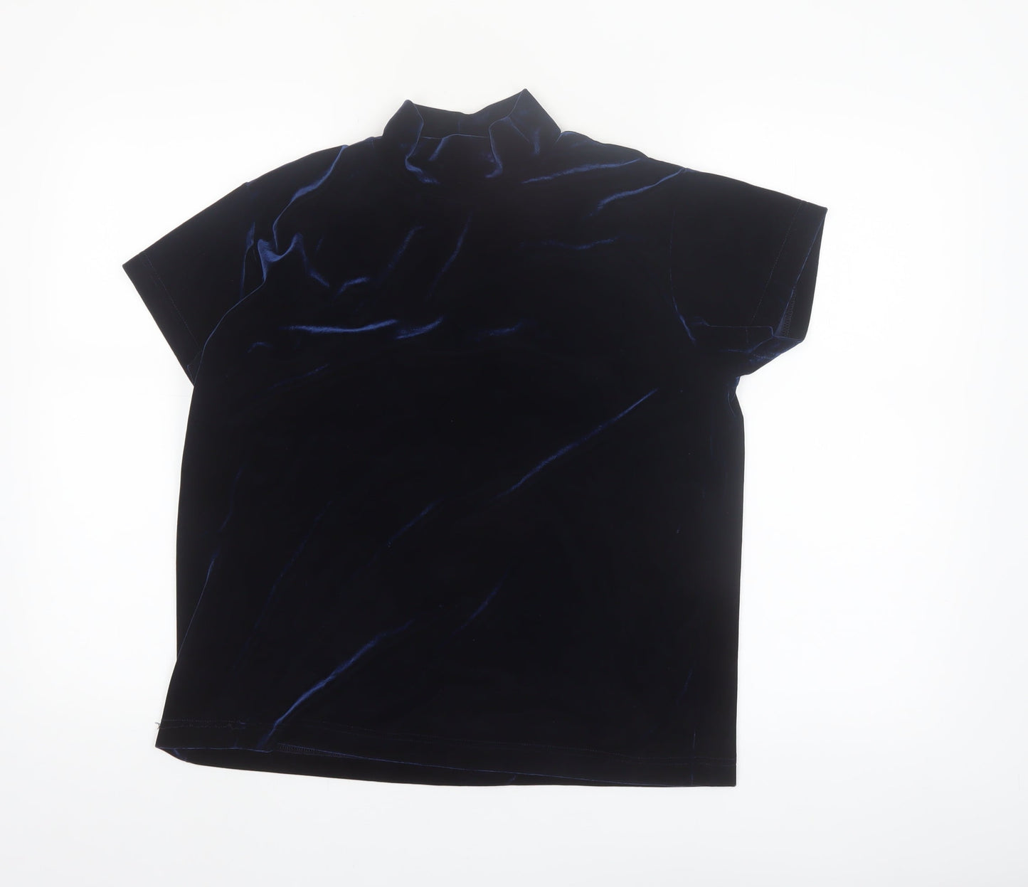 Principles Women Blue Velvet Mock Neck Short Sleeve Blouse Size L
