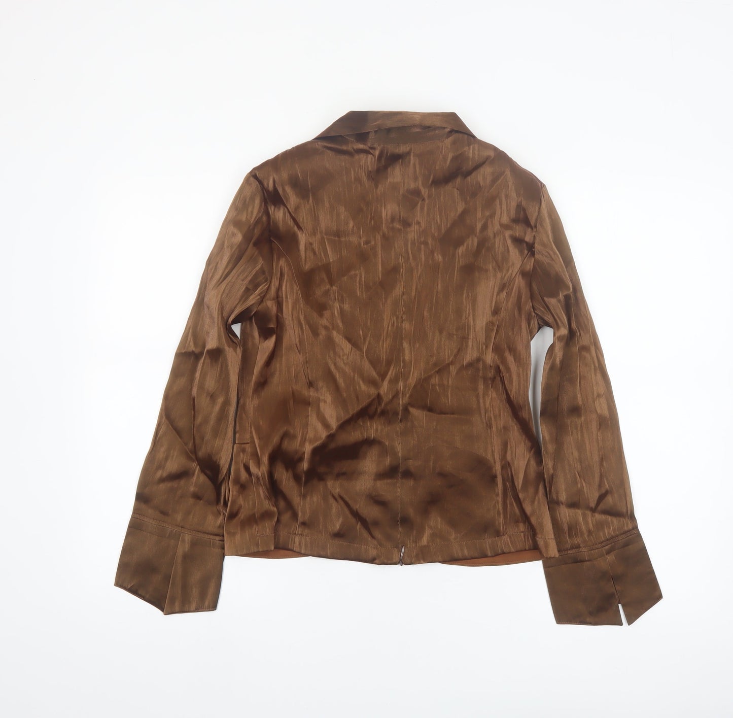 Laura Women’s Brown Satin Wrap Blouse Long Sleeve Size S