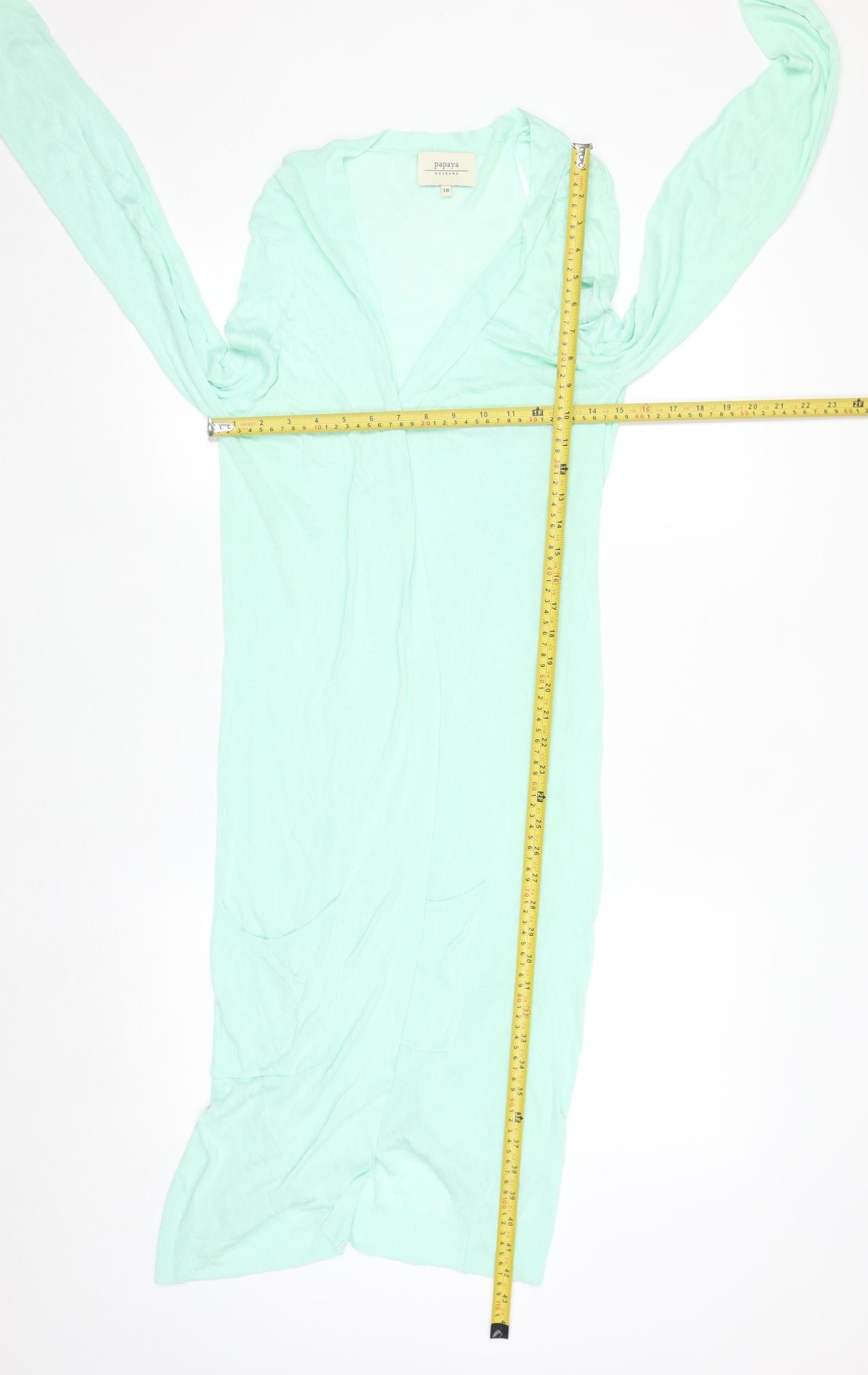 Papaya Women Green Size 18 Viscose Long Sleeve Open Cardigan