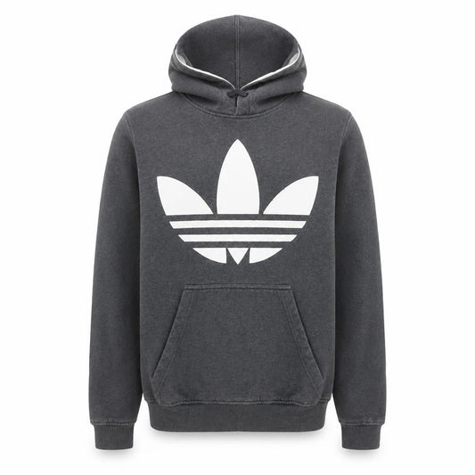 Adidas Men’s Grey Pullover Hoodie Size L Logo Fleece Sweatshirt
