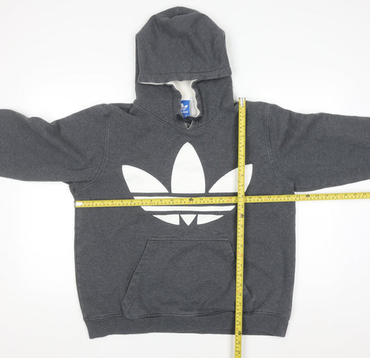 Adidas Men’s Grey Pullover Hoodie Size L Logo Fleece Sweatshirt