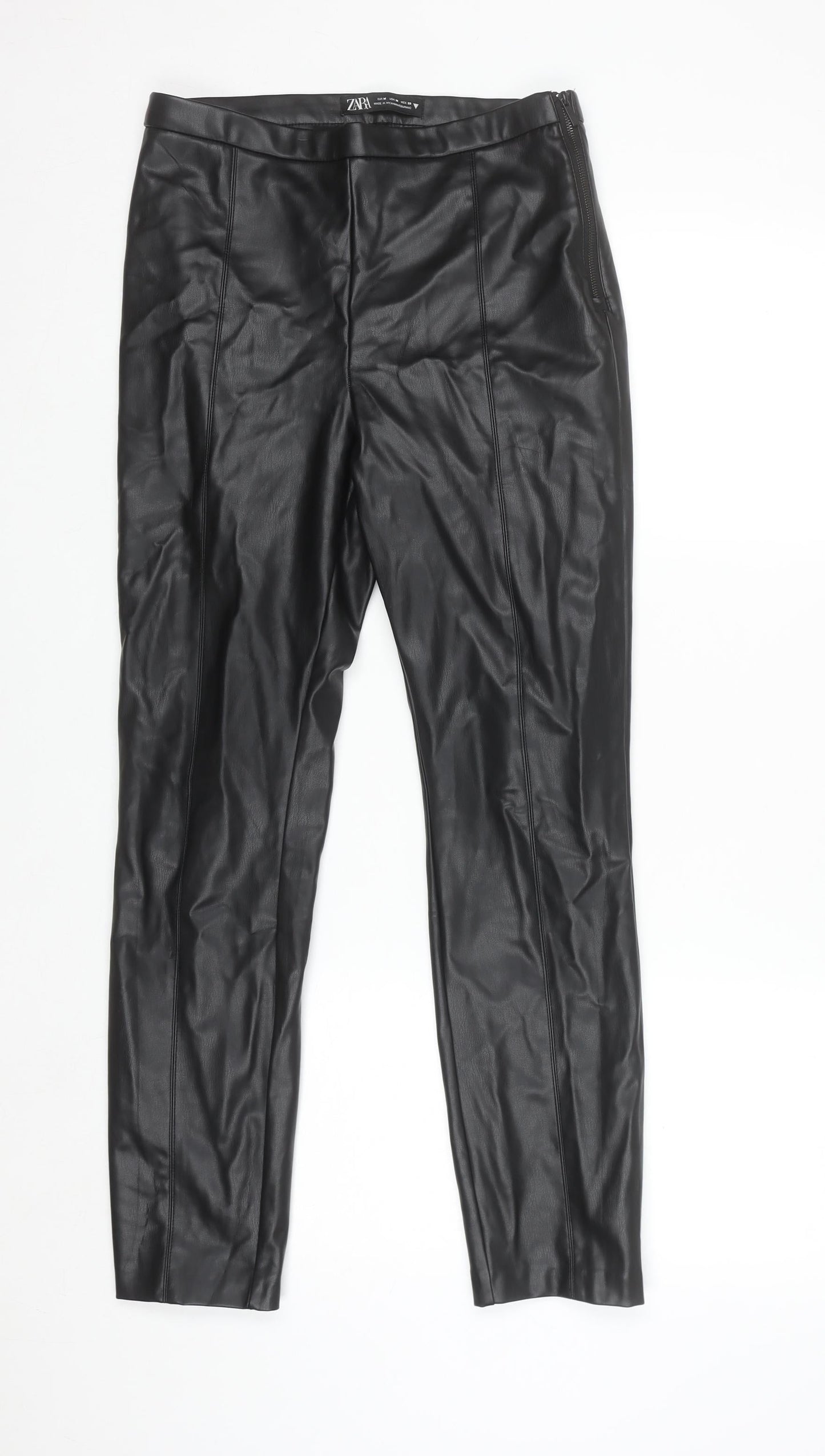 Zara Women Black Faux Leather Slim Leggings Size 12