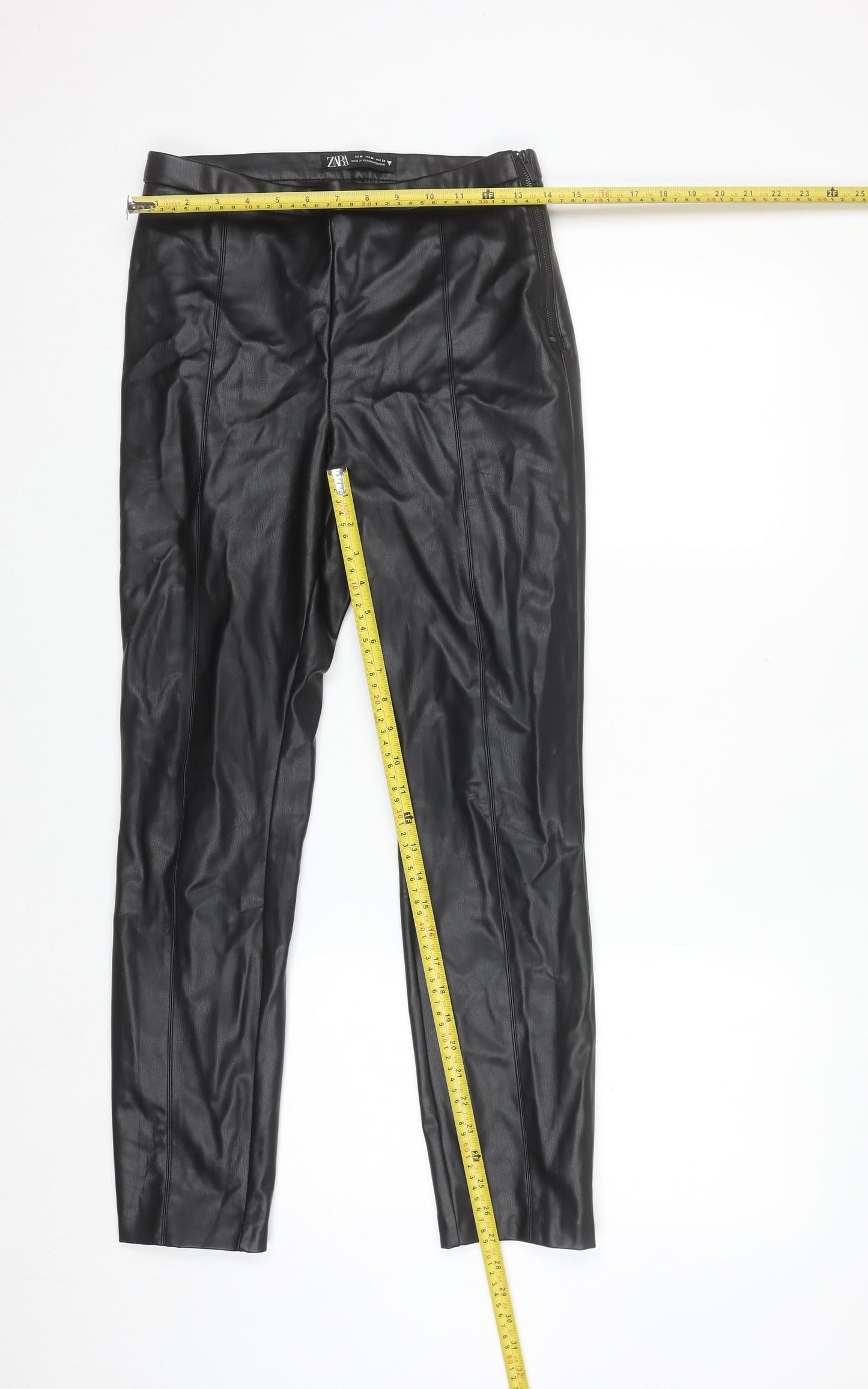Zara Women Black Faux Leather Slim Leggings Size 12