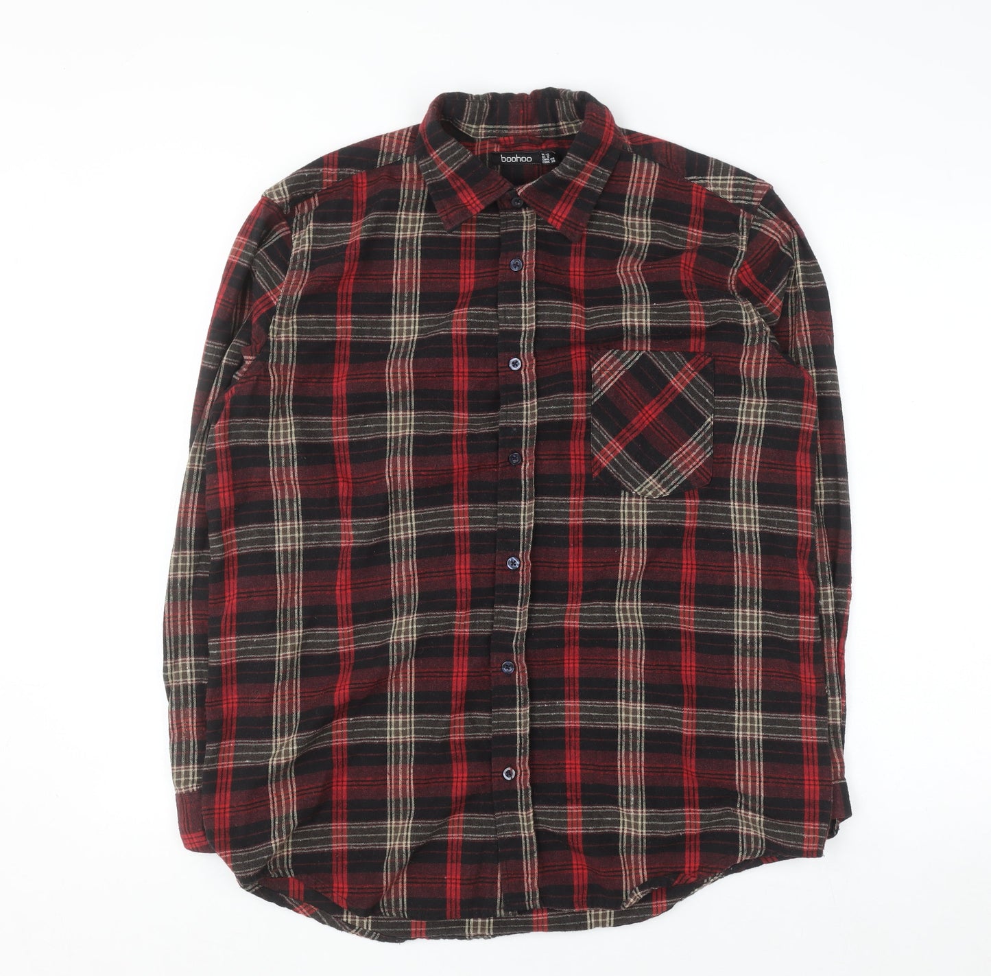 Boohoo Womens Red Plaid Flannel Long Sleeve Button-Up Shirt Size 12